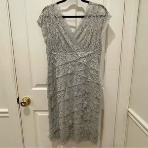 Ladies Silver Grey Layered Lace & Crystal Beaded Evening Dress, New, Size 14